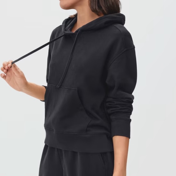 Everlane The Lightweight French Terry Crop Hoodie Sweatshirt Black XSmall Medium - Picture 3 of 8